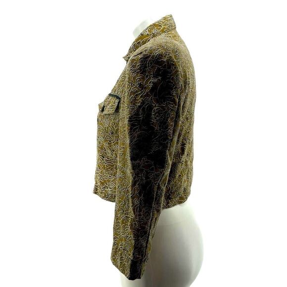 Vintage Olive Green Cropped Shirt Jacket M Floral Paisley Button Front Light - Picture 3 of 16